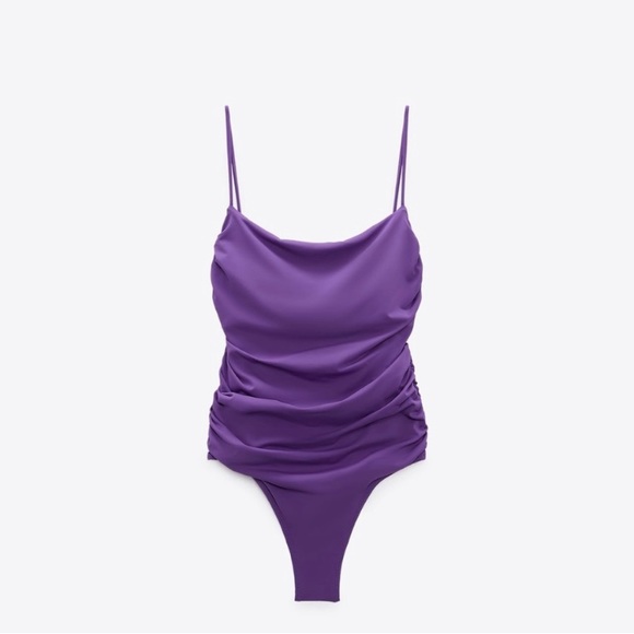 Zara limited edition ruched swimsuit you can’t miss💜💫Removable Padding 💫… - Picture 2 of 7